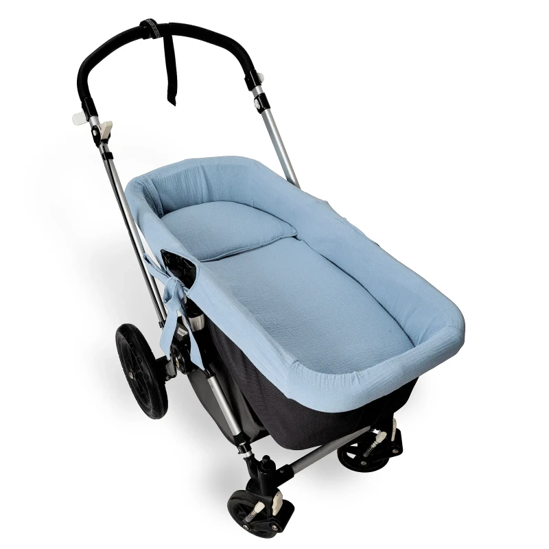Three-Piece Blue Muslin Carrycot Set