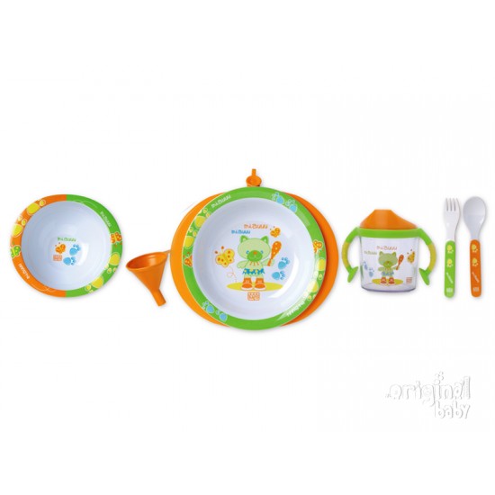 Nueva Vajilla 5 piezas con plato termo, modelo naranja|Originalbaby Nueva Vajilla 5 piezas con plato termo, modelo naranja