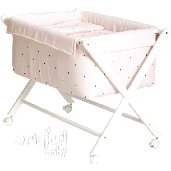 Minicuna de madera tijera Lucía Choco rosa|Originalbaby Minicuna de madera tijera Lucía Choco rosa