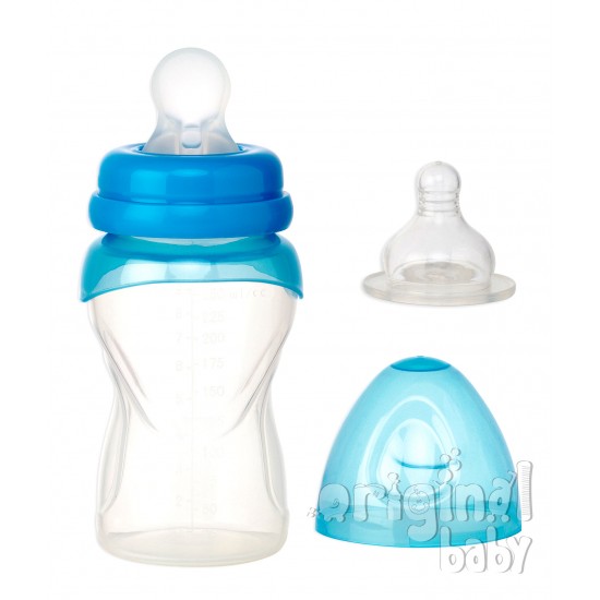 Biberón de silicona con cuchara Azul|Originalbaby Biberón de silicona con cuchara Azul