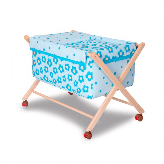 Minicuna de madera tijera Abril celeste|Originalbaby Minicuna de madera tijera Abril celeste
