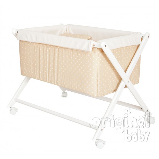 Minicuna de madera tijera Beige topo Blanco|Originalbaby Minicuna de madera tijera Beige topo Blanco