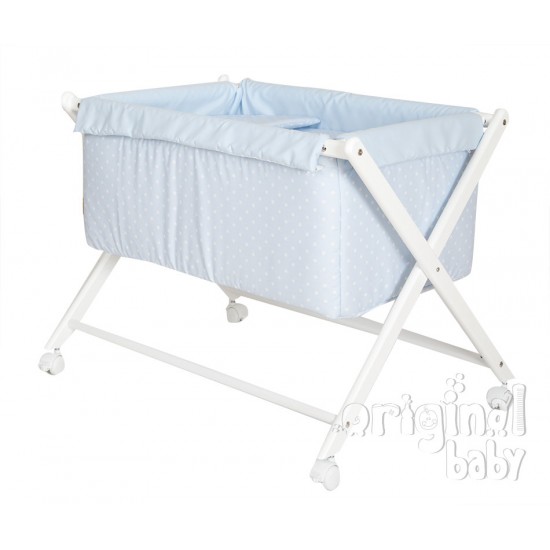 Minicuna de madera tijera Celeste topo Blanco|Originalbaby Minicuna de madera tijera Celeste topo Blanco