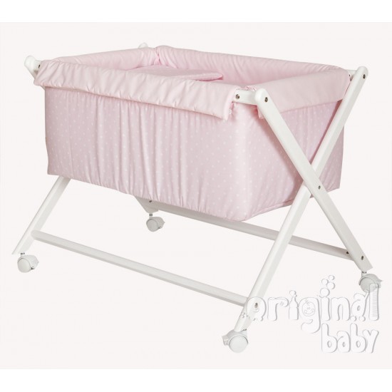 Minicuna de madera tijera Rosa topo Blanco|Originalbaby Minicuna de madera tijera Rosa topo Blanco