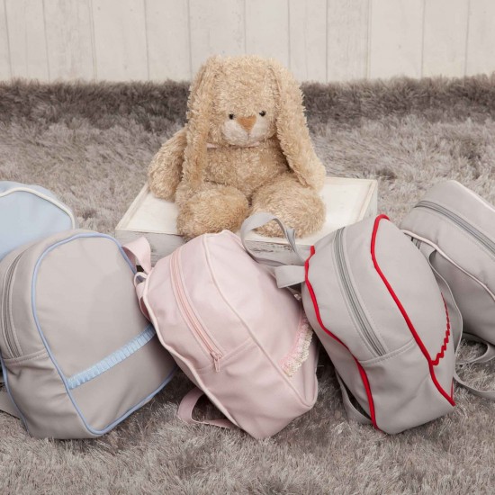 Mochila Guarderia poli piel Gris Rosa|Originalbaby Mochila Guarderia poli piel Gris Rosa
