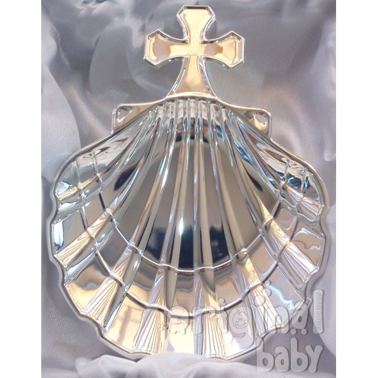 Concha de bautismo con cruz bañada en plata|Originalbaby Concha de bautismo con cruz bañada en plata