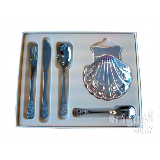 Estuche de 4 cubiertos y Concha|Originalbaby Estuche de 4 cubiertos y Concha