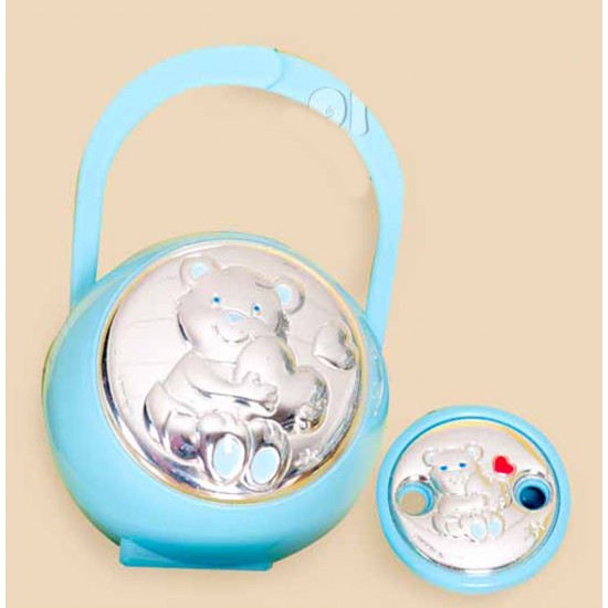 Estuche porta chupetes y pinza azul de plata|Originalbaby Estuche porta chupetes y pinza azul de plata